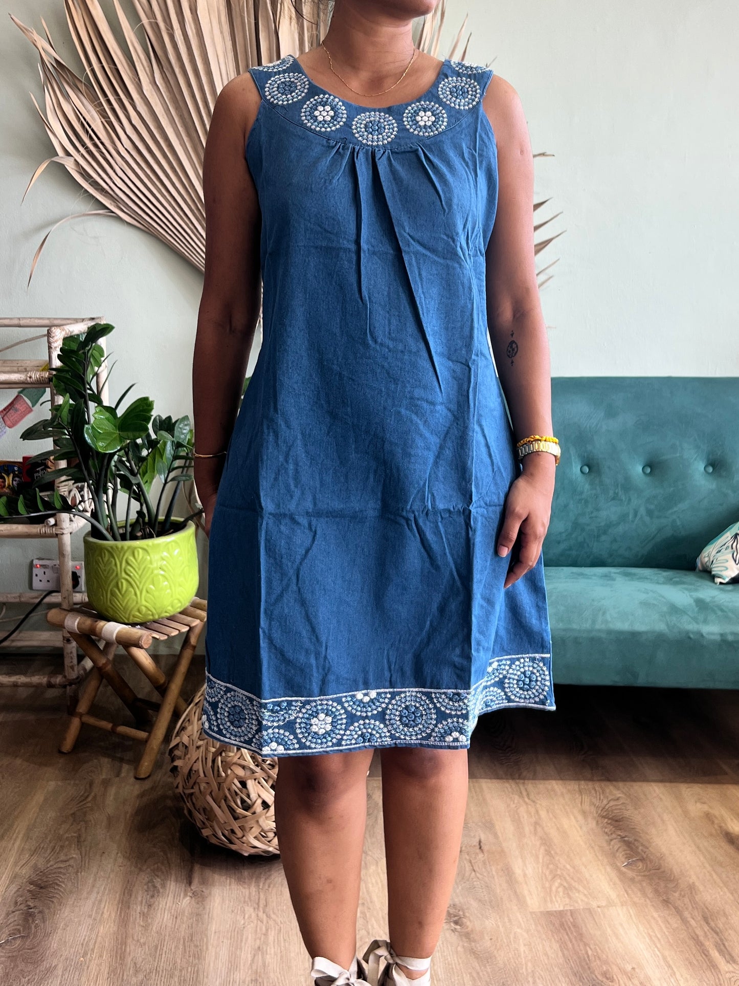 Embroidered Denim dress